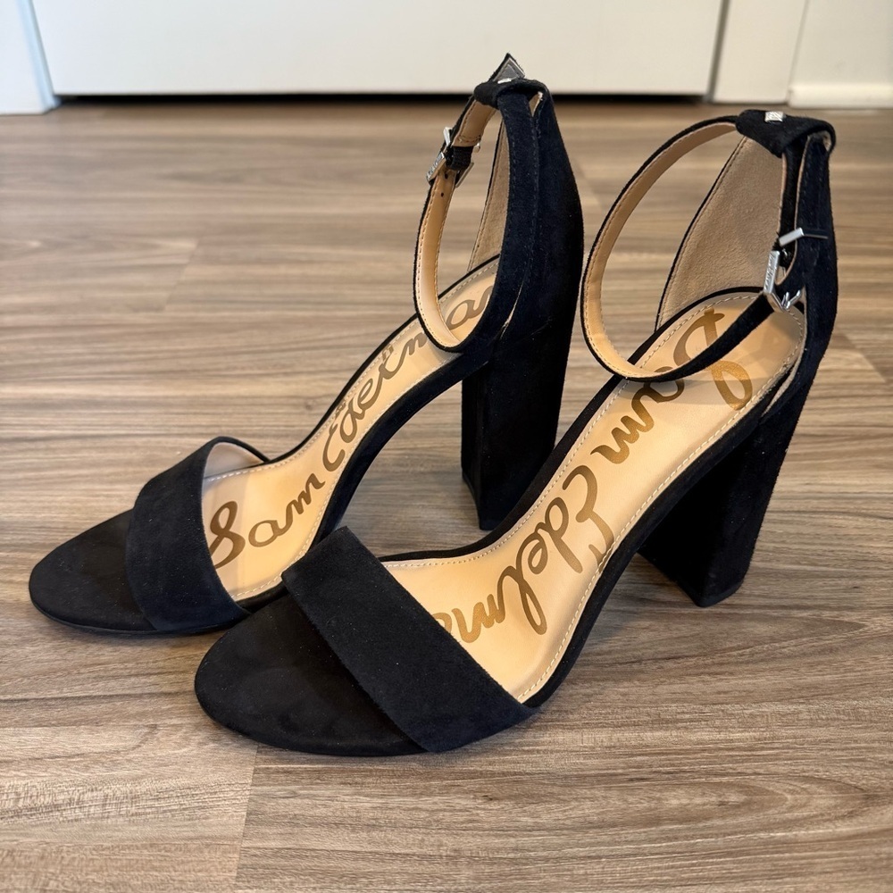 Sam Edelman Black Suede Women's Block Heeled Sandals - Picture 7 of 12